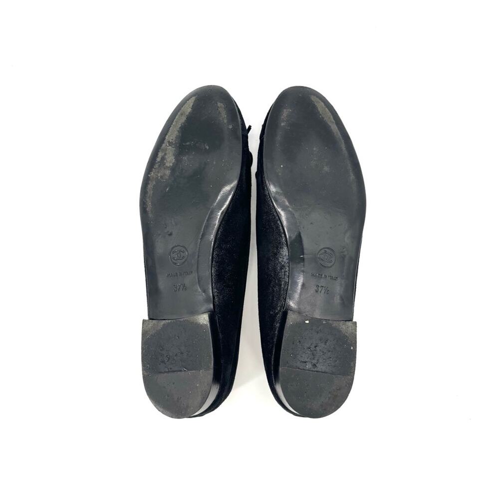 Chanel CC Logo Bow Black Suede Cap Toe Ballerina Flats 37.5 - Picture 6 of 9